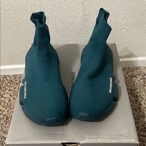 Balenciaga Dark Teal Knit Slip-On Sneakers